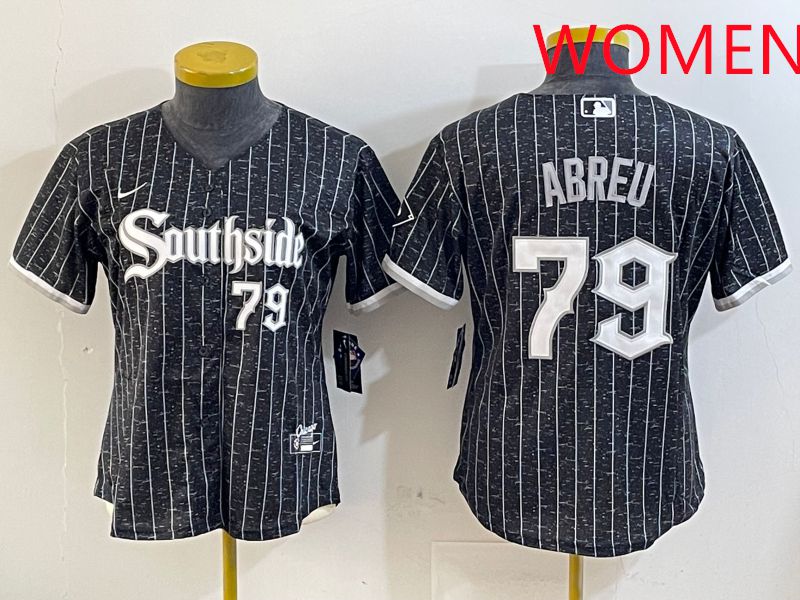 Women Chicago White Sox #79 Abreu Black Stripe City Edition Game 2025 Nike MLB Jersey style 1